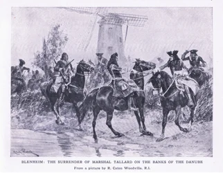 Blenheim, 13 août 1704 : La reddition du maréchal Tallard sur les rives du Danube, illustration de British Battles on Land and Sea, 1915
