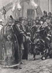 Édouard III saluant le Prince de Galles après la bataille de Crécy, illustration de 