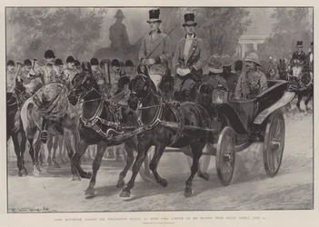 Lord Kitchener passant devant la statue de Wellington à Hyde Park Corner à son retour d