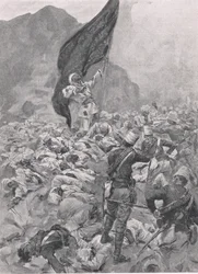Omdurman : Le dernier porteur du drapeau noir, 2 septembre 1898, illustration de British Battles on Land and Sea, 1915