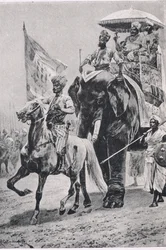 Suraj-ud-Daula à Plessey, 23 juin 1757, illustration de British Battles on Land and Sea, 1915