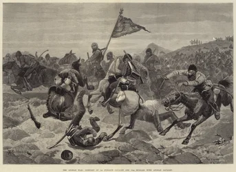 La guerre afghane, conflit de la 1ère cavalerie du Pendjab et des 15e hussards avec la cavalerie afghane