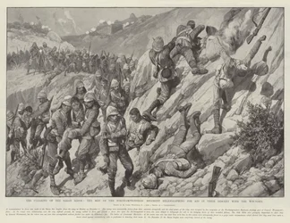 Le déblaiement de la crête de Saran, les hommes du régiment de Northamptonshire héliographiant pour obtenir de l