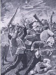 La défense de Rorkes Drift, illustration de British Battles on Land and Sea, 1915