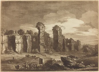 Vue des ruines des thermes de Caracalla, prise des jardins des Jésuites à Rome