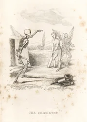Le squelette de la Mort lance une balle à un joueur de cricket, 1827 (gravure)