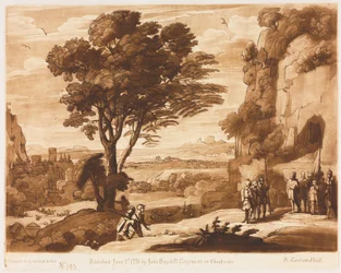 Liber Veritatis: No. 145, Un paysage, avec des figures, Simon amené devant Priam, 1776