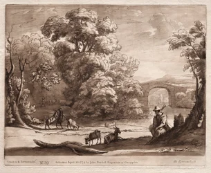 Liber Veritatis : No. 39, Un paysage avec un berger jouant de la cornemuse et des chèvres broutant, 1774