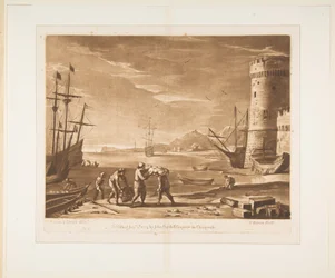 Port avec marins chargeant des marchandises, 1774