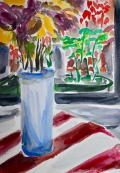 Vase bleu et jardinière