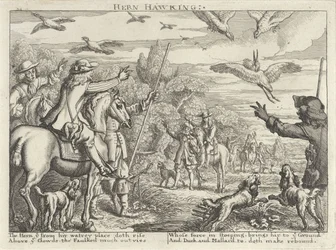 Chasse au faucon sur hérons et canards (diverses manières de chasser, fauconner et pêcher selon la manière anglaise)