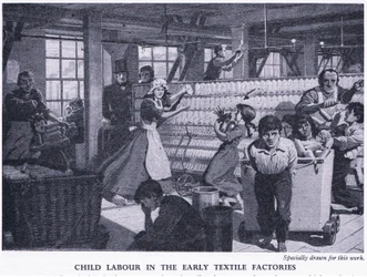 Travail des enfants dans les premières usines textiles, vers 1950