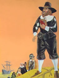 Les Pères pèlerins (lithographie couleur)