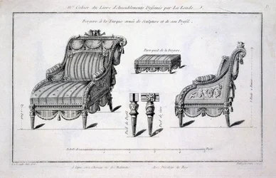 Fauteuil bergère de style turc, des Œuvres diverses de Lalonde, décorateur et dessinateur, publié 1780-96