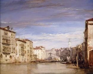 Vue du Grand Canal de Venise, depuis le Palazzo Bernardo vers le pont du Rialto