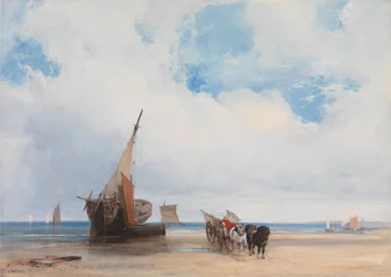 Navires échoués et une charrette près de Trouville