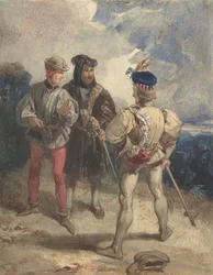 Quentin Durward et Louis XI déguisé recto, Étude de figure masculine verso, 1825 ou 1826