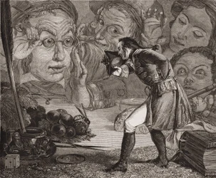 Les voyages de Gulliver de Jonathan Swift. Gulliver exposé sur une table à l