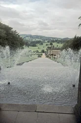 Chatsworth House depuis le sommet de la Cascade, Derbyshire, années 1980