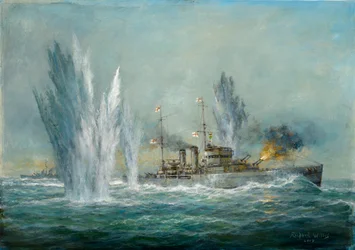 Le HMS Exeter combattant le Graf Spee lors de la bataille du Rio de la Plata, 2009