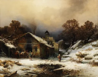 Paysage enneigé avec ferme
