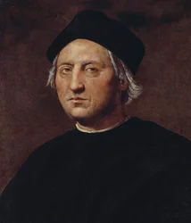 Portrait de Christophe Colomb (1451-1506), explorateur et navigateur italien, peinture par Ridolfo Ghirlandaio (1483-1561)