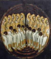 Anges assis tenant des sphères dans leurs mains, vers 1348-54
