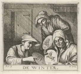 Intérieur avec trois paysannes