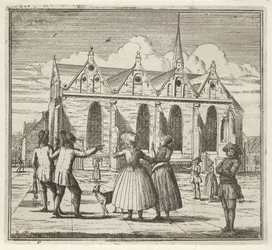 Hommes et femmes sur une place près de la Grande Église de Leeuwarden, L