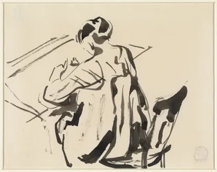 Femme écrivant, vue de dos