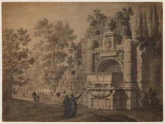 Capriccio avec des figures antiques parmi des monuments classiques en ruine