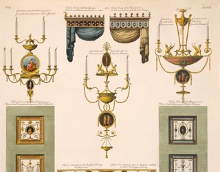 Dessins pour corniches de rideaux, girandoles et portes pliantes (détail)