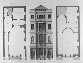 Élévation du British Coffee House, gravé par Robert Blyth, 1778