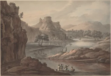 Paysage fluvial avec un château