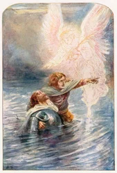 Christian et Hopeful traversent la rivière (lithographie couleur)