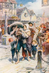 Le chrétien part en pèlerinage (lithographie couleur)