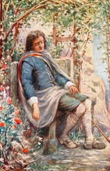 Christian dort dans la tonnelle (lithographie couleur)