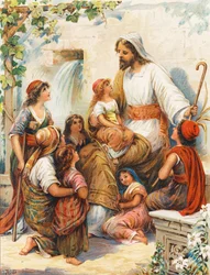 "Laissez venir à moi les petits enfants" (lithographie en couleur)