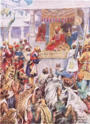 Le Khan Jahan montre à Akbar ses captifs princiers
