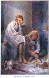 Les Pèlerins au château du doute, extrait de The Pilgrims Progress publié par John F Shaw & Co, vers 1900