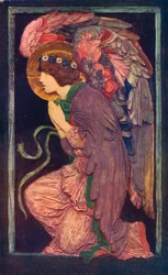 Un ange adorant, un relief en plâtre coloré par Robert Anning Bell, vers 1901-1902