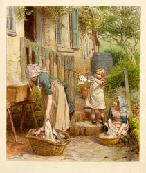 Mère et enfants étendant le linge, pub. 1854