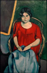 Femme en robe rouge