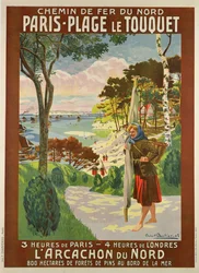 Affiche publicitaire pour Paris-Plage le Touquet, Pas de Calais, vers 1910