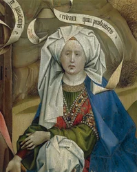 Détail représentant une femme de la Nativité, par Maître de Flemalle Robert Campin, vers 1420