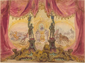 Décor de scène avec peintures et statues