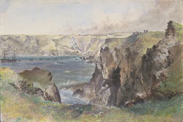 Baie de Foilhummerum, Valentia, depuis Cromwell Fort : Le Caroline posant le câble terrestre le 21 juillet 1865