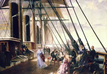 À bord du paquebot et du navire à roues 