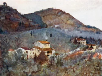 Matin brumeux au pied du Monte Ceceri, Fiesole (lithographie couleur)