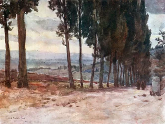 Sur la vieille route de Fiesole (lithographie couleur)